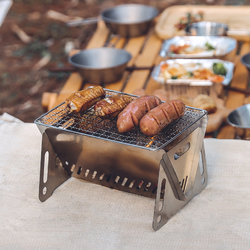 Draagbare Houtskool BBQ Grill Mini Opvouwbaar - 4-Traps Warmteregeling, Tafel BBQ Voor Camping En Picknick