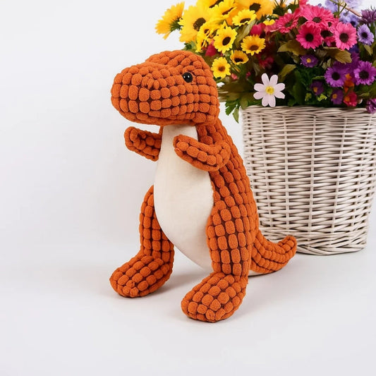 ChewDino pluche hondenspeeltje – oranje pluche dinosaurus met lichte buik