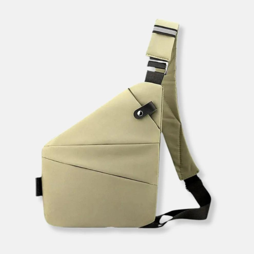 Crèmekleurige crossbodytas met zwarte schouderband