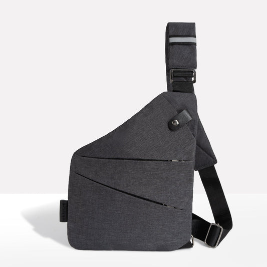 Donkergrijze crossbodytas met schouderband en diagonale ritsvakken