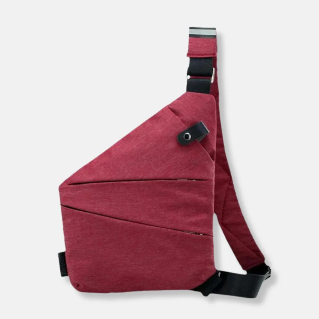 Donkerrode crossbodytas met zwarte schouderband
