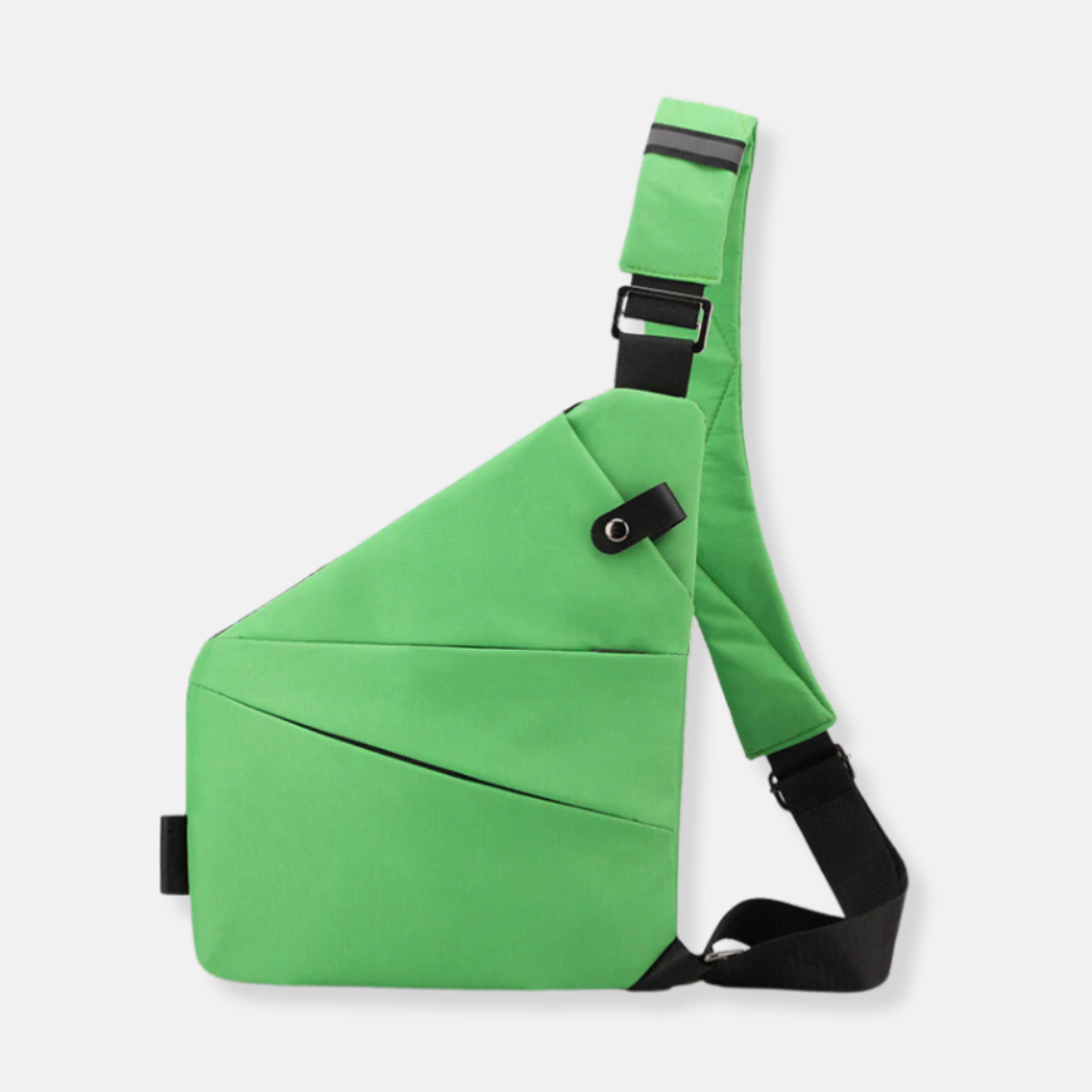 Lichtgroene crossbodytas met zwarte schouderband