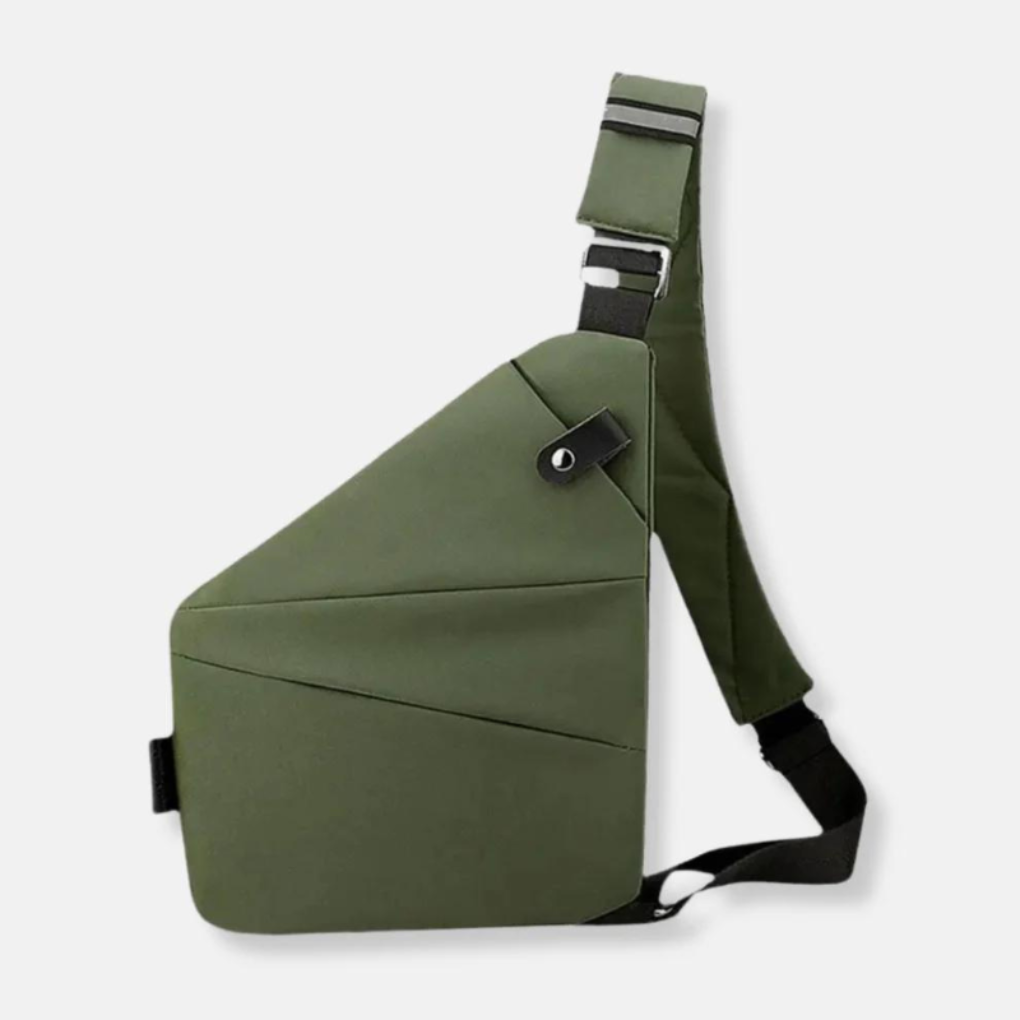 Olijfgroene crossbodytas met zwarte schouderband