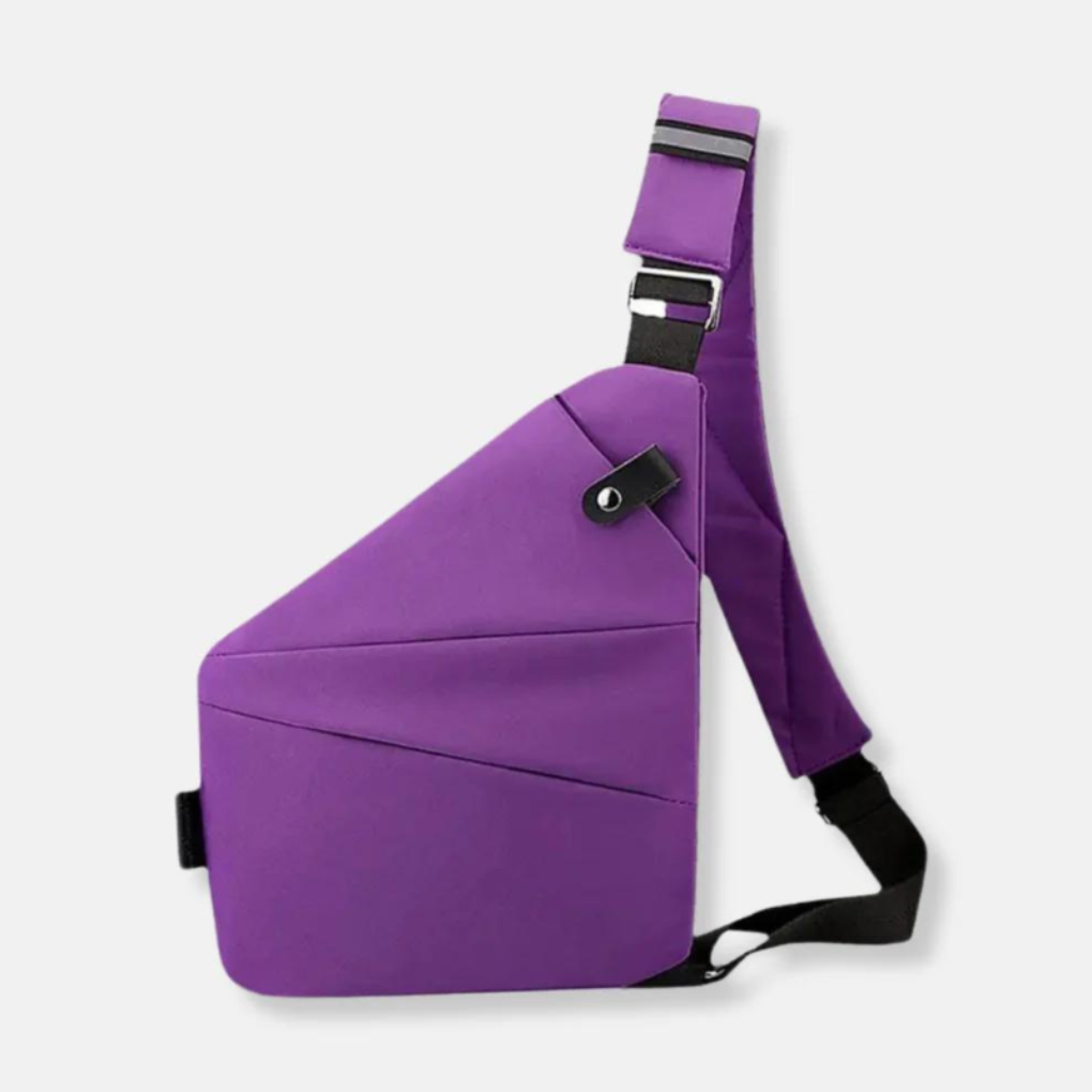 Paarse crossbodytas met zwarte schouderband
