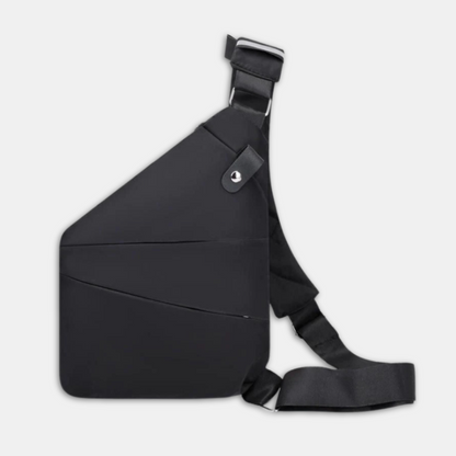 Zwarte crossbodytas met schouderband naar rechts