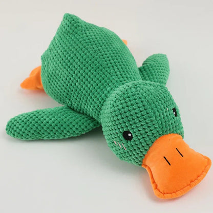 Groene pluche eend met oranje snavel