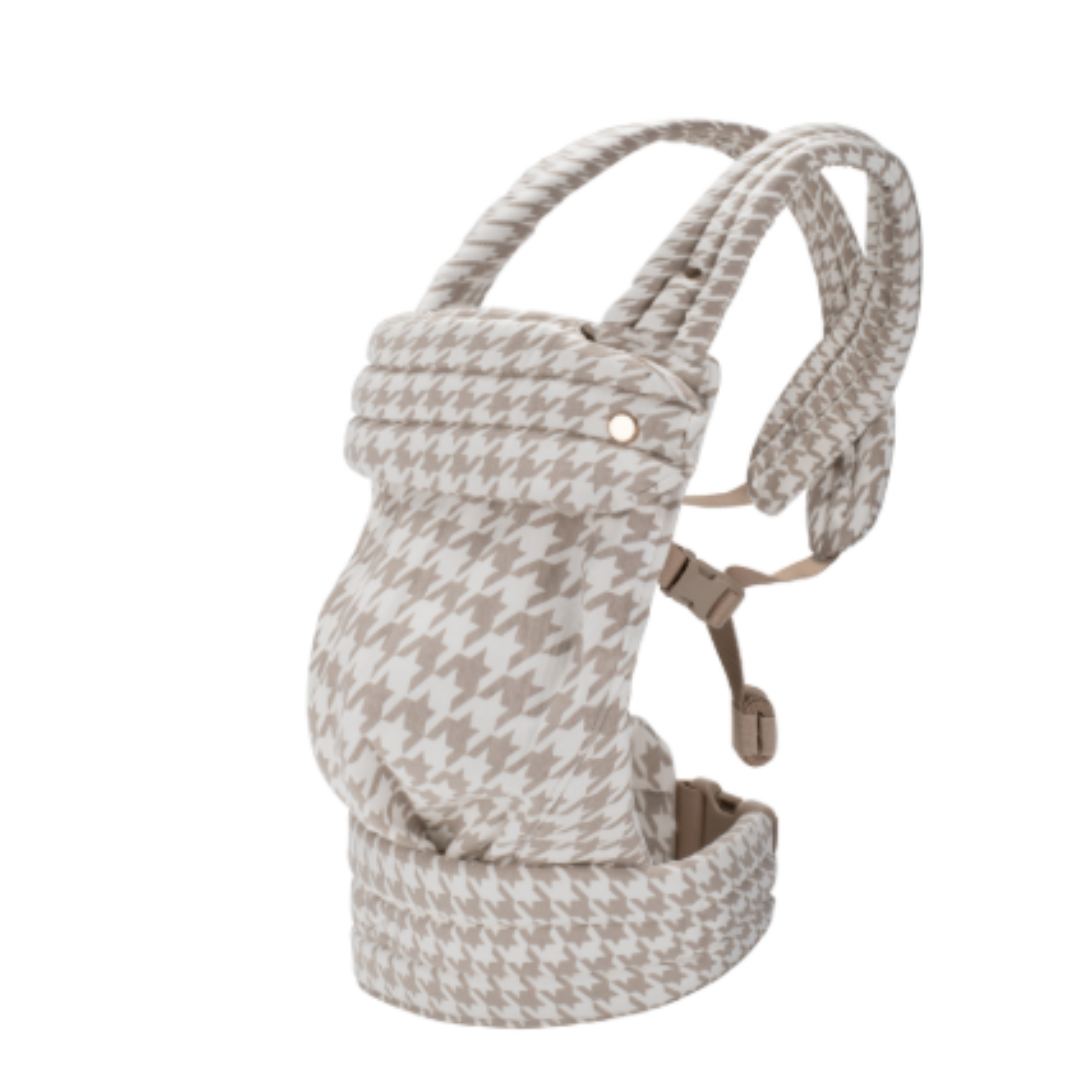 Draagzak met beige pied-de-poulepatroon en brede tailleband