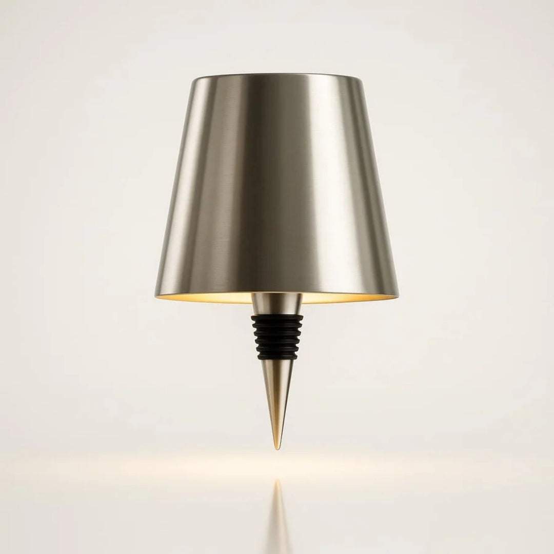 Zilverkleurige fleslamp met kap en insteekpunt
