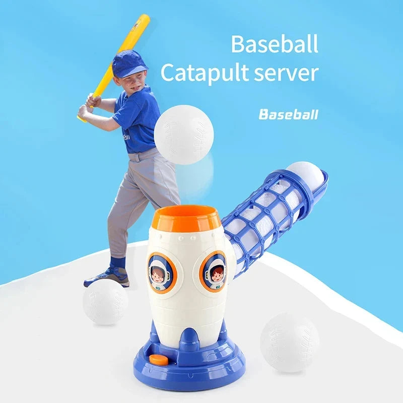 Honkbalwerper en kind met knuppel op een blauwe achtergrond