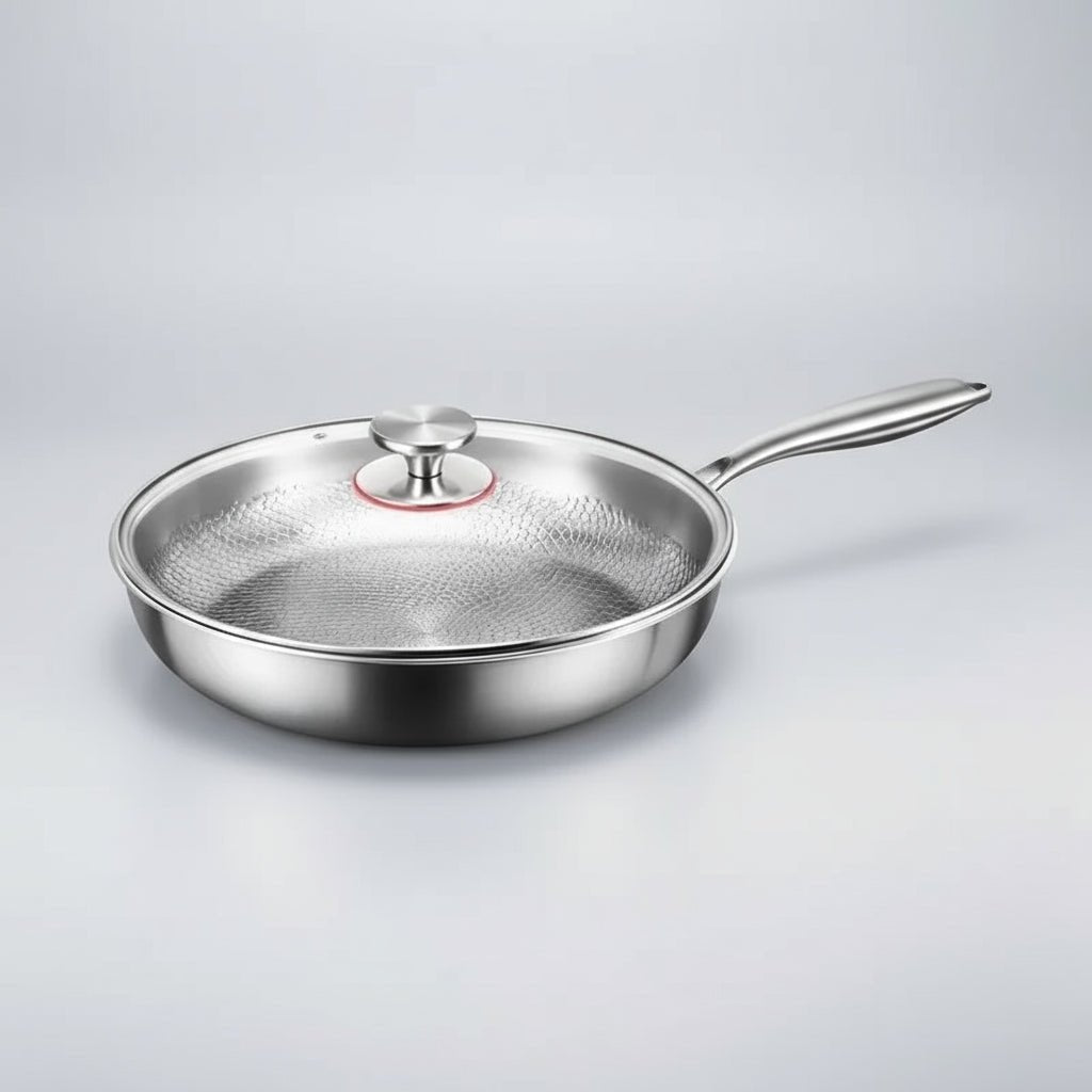 Koekenpan met deksel op een lichte achtergrond