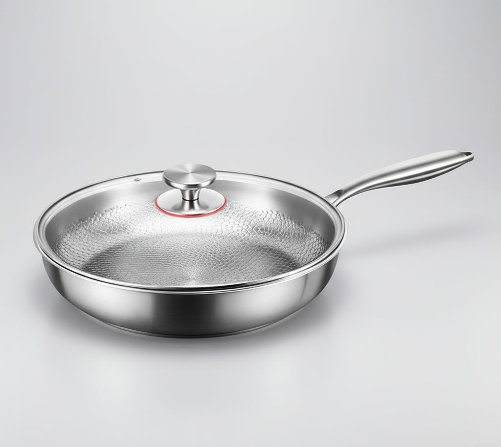 Koekenpan met deksel en steel naar rechts