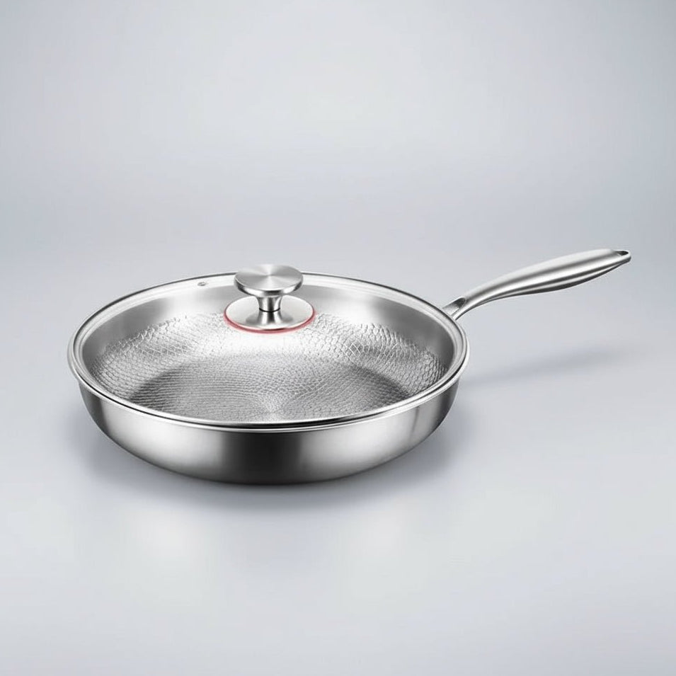 Koekenpan met gehamerd oppervlak en deksel