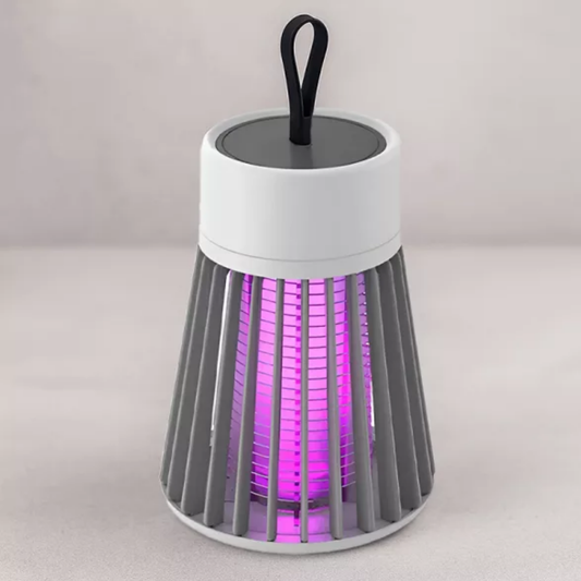 Grijze muggenlamp met paarse verlichting en draaglus