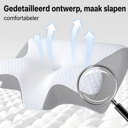 Detail van de gebreide kussenhoes en verhoogde randen