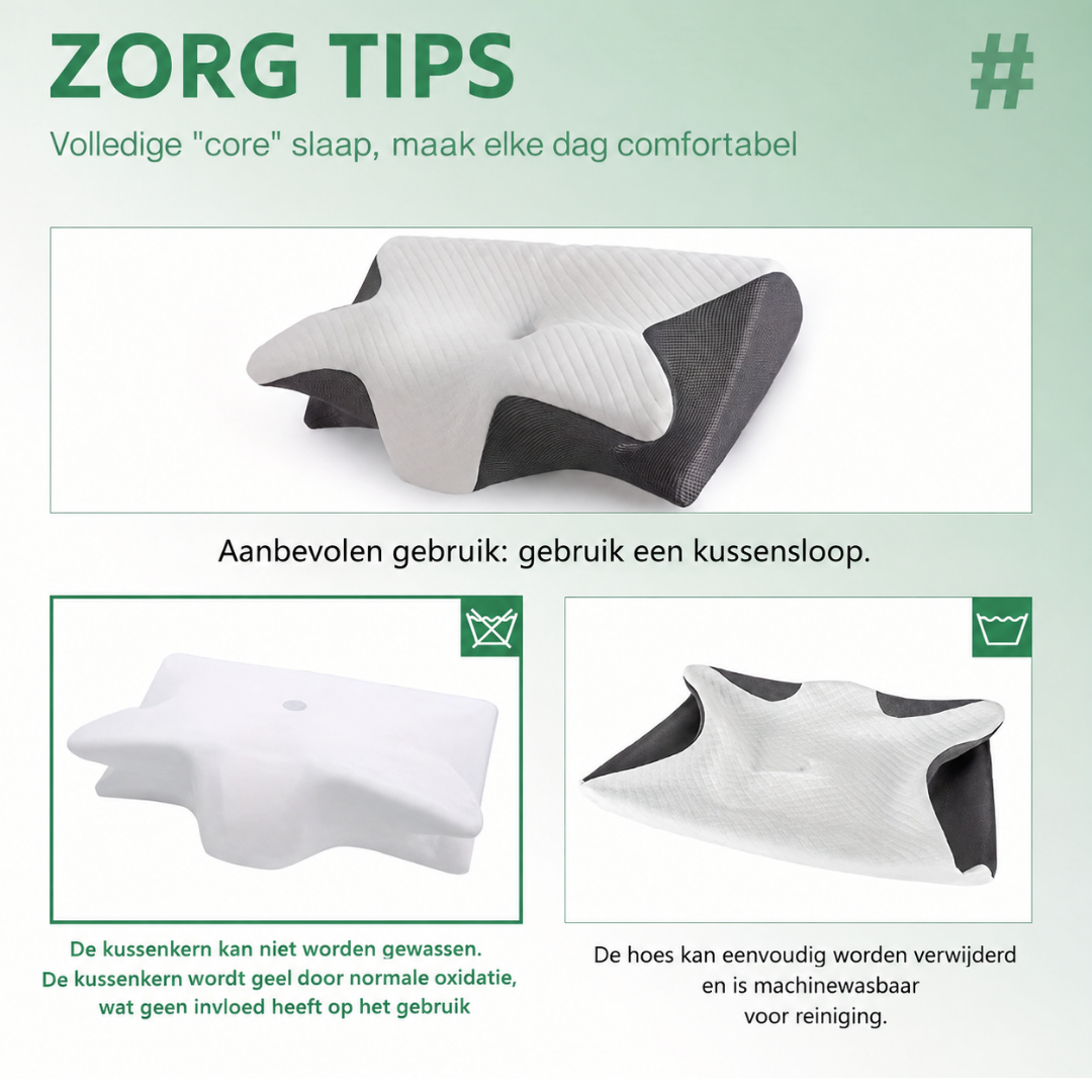 Nekkussen met verzorgingsillustraties van hoes en kern