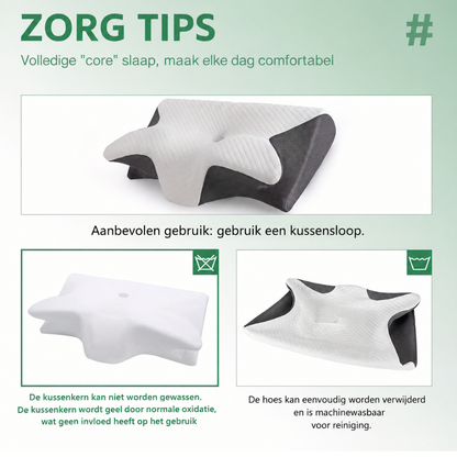 Nekkussen met verzorgingsillustraties van hoes en kern