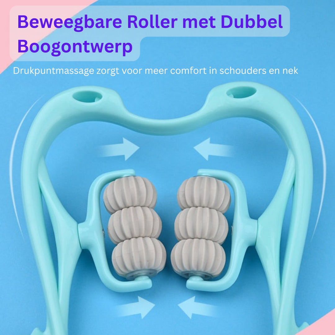 Blauwe nekmassager met pijlen rond de massagekop