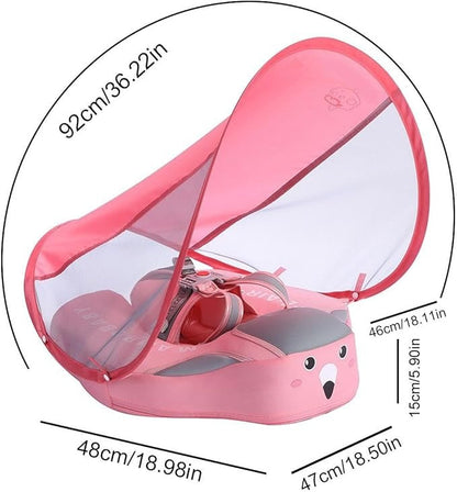 Roze zwemring met zonnedak en maatlijnen
