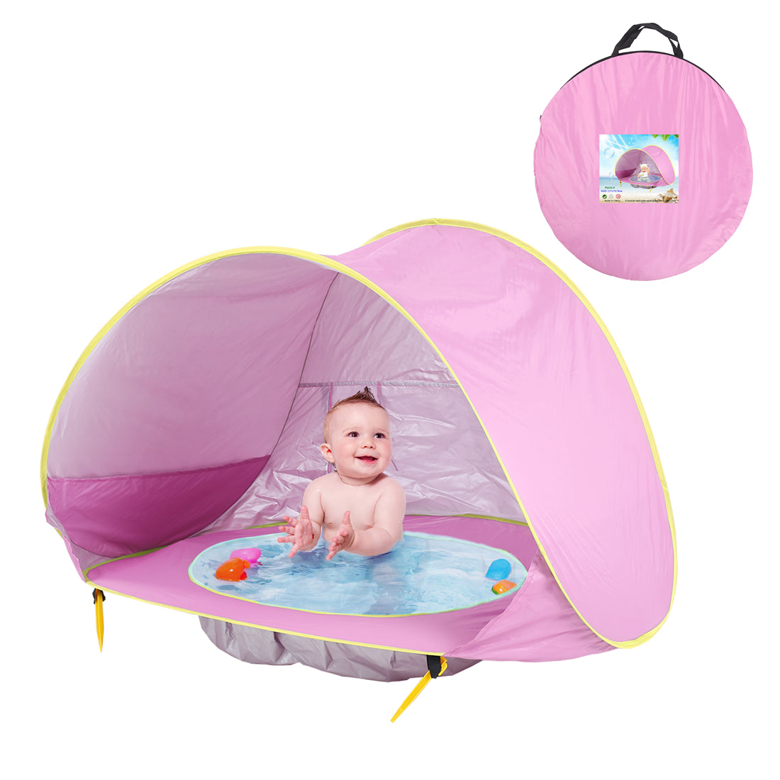 Lichtroze pop-up strandtent met watergedeelte en draagtas