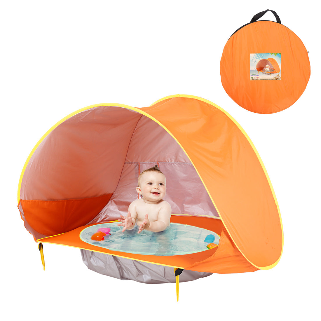 Oranje pop-up strandtent met watergedeelte en draagtas