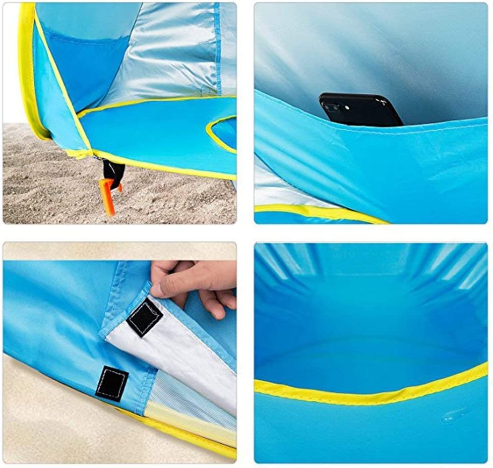 Details van strandtent met raam zakje bevestiging en watergedeelte