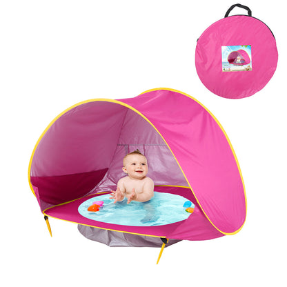 Roze pop-up strandtent met watergedeelte en draagtas