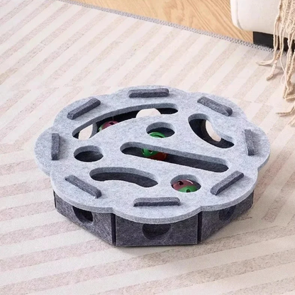 Grijze ronde kattenspeelbox van vilt