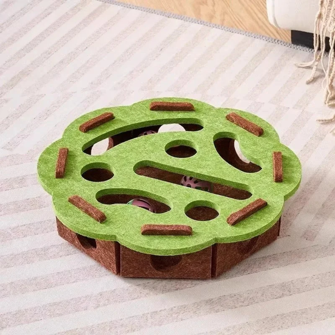 Groene ronde kattenspeelbox van vilt