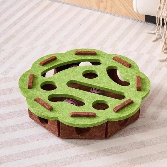 PurrPlay kattenspeelbox van vilt – groene ronde kattenspeelbox van vilt