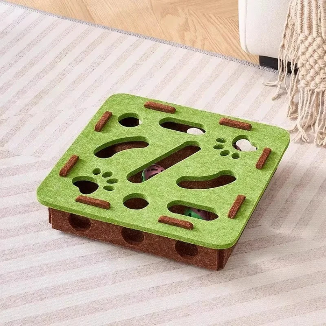 Groene vierkante kattenspeelbox van vilt