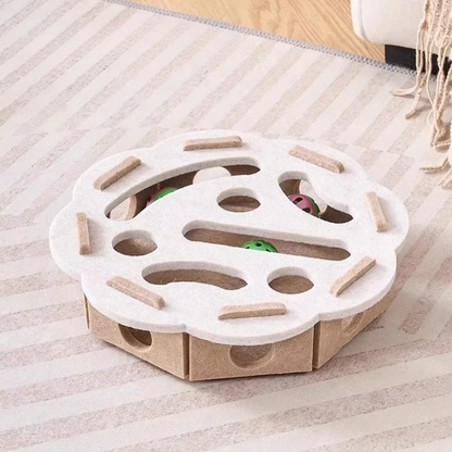 Witte ronde kattenspeelbox van vilt