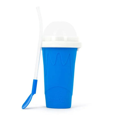 Blauwe slushbeker met deksel en losse blauwe lepel