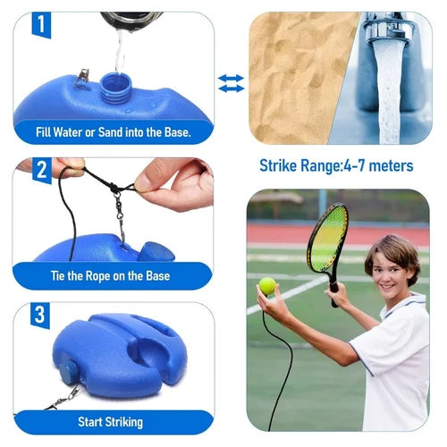 Vullen van de tennistrainer en bevestigen van het elastische koord