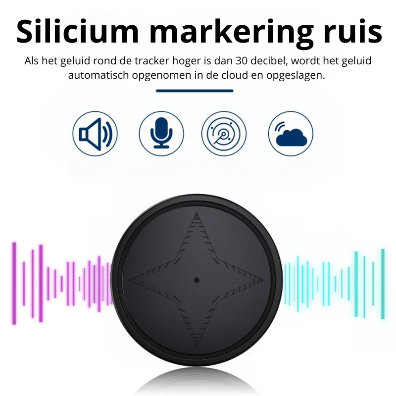 Zwarte tracker met microfoonpictogram en tekst over audio