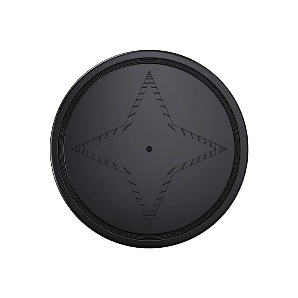 Vooraanzicht van een ronde zwarte tracker